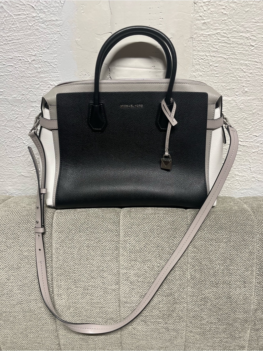 Michael Kors Black, White and Pale Pink Leather Satchel